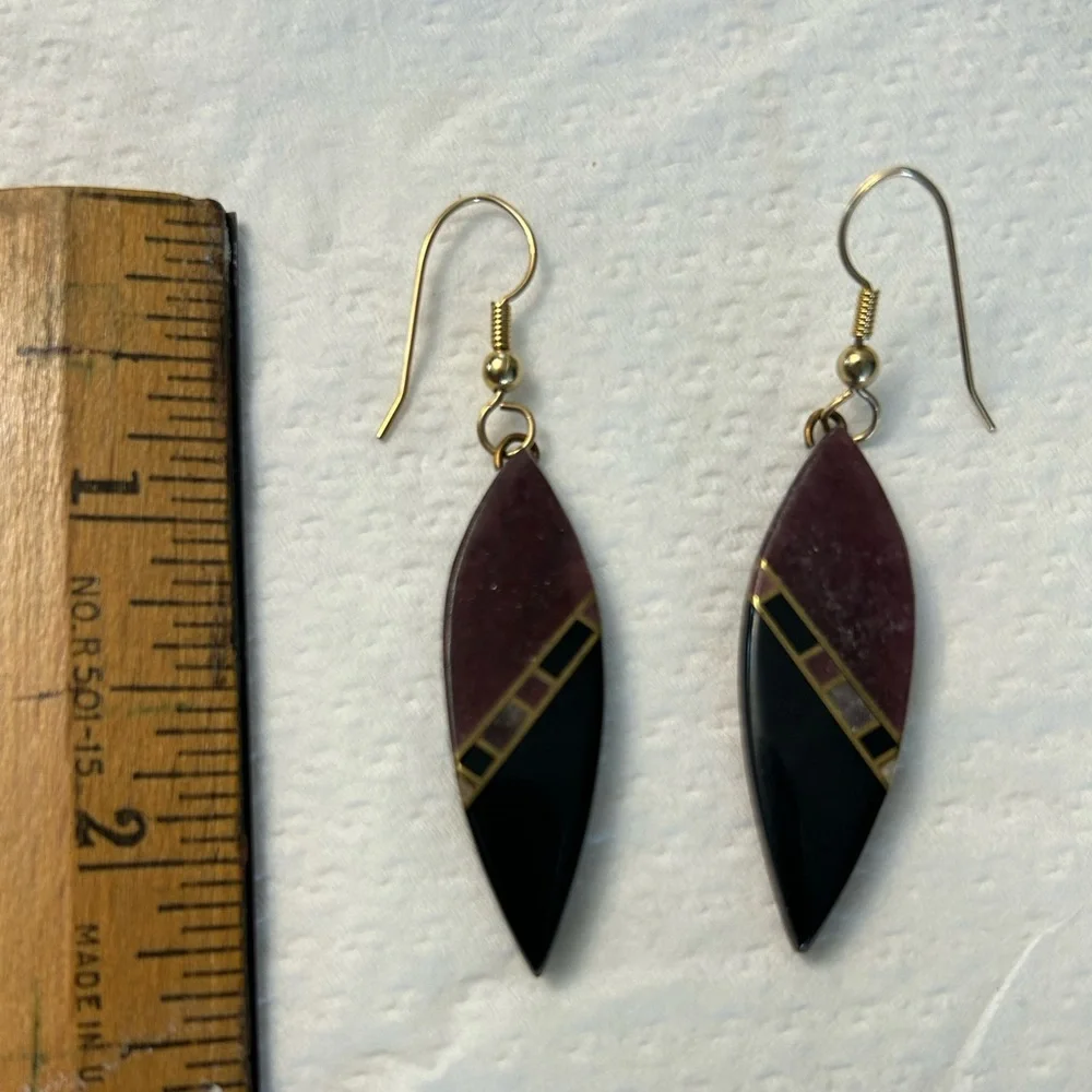 Vintage Black and Gold Dangle Earrings - Picture 2 of 3